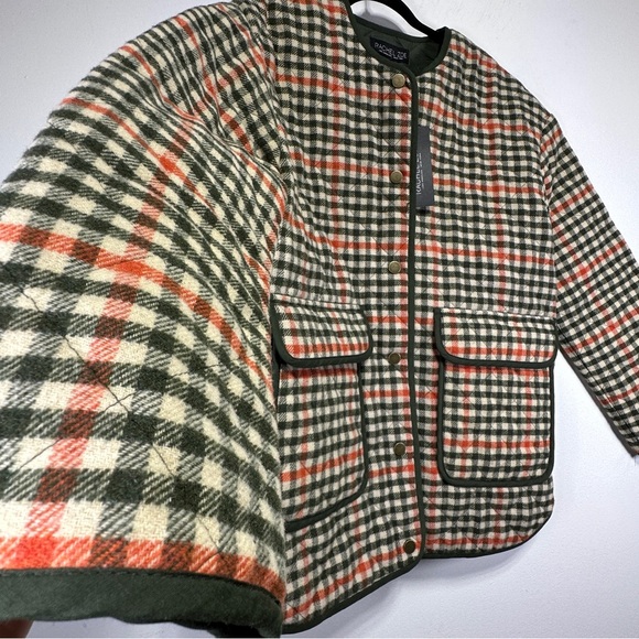 Rachel Zoe | Olive Green Orange Check Wool Blend Jacket Size M - Picture 7 of 11